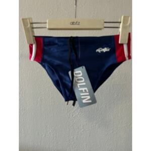 Dolfin Racer Swim Brief  Blue Red Side Panels Men's sz 28 Athletic Swimwear New